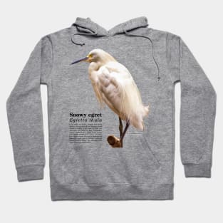 Snowy egret tropical bird black text Hoodie